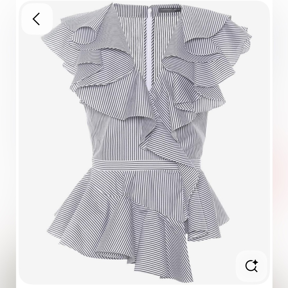 Alexander McQueen Navy and White Striped Ruffle Peplum Top - Picture 2 of 9